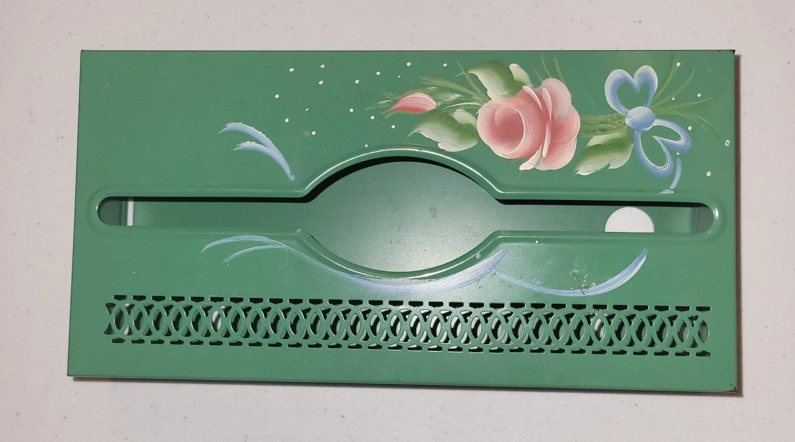 Vintage Hand Painted Floral Metal Tissue Box Cover | eBay