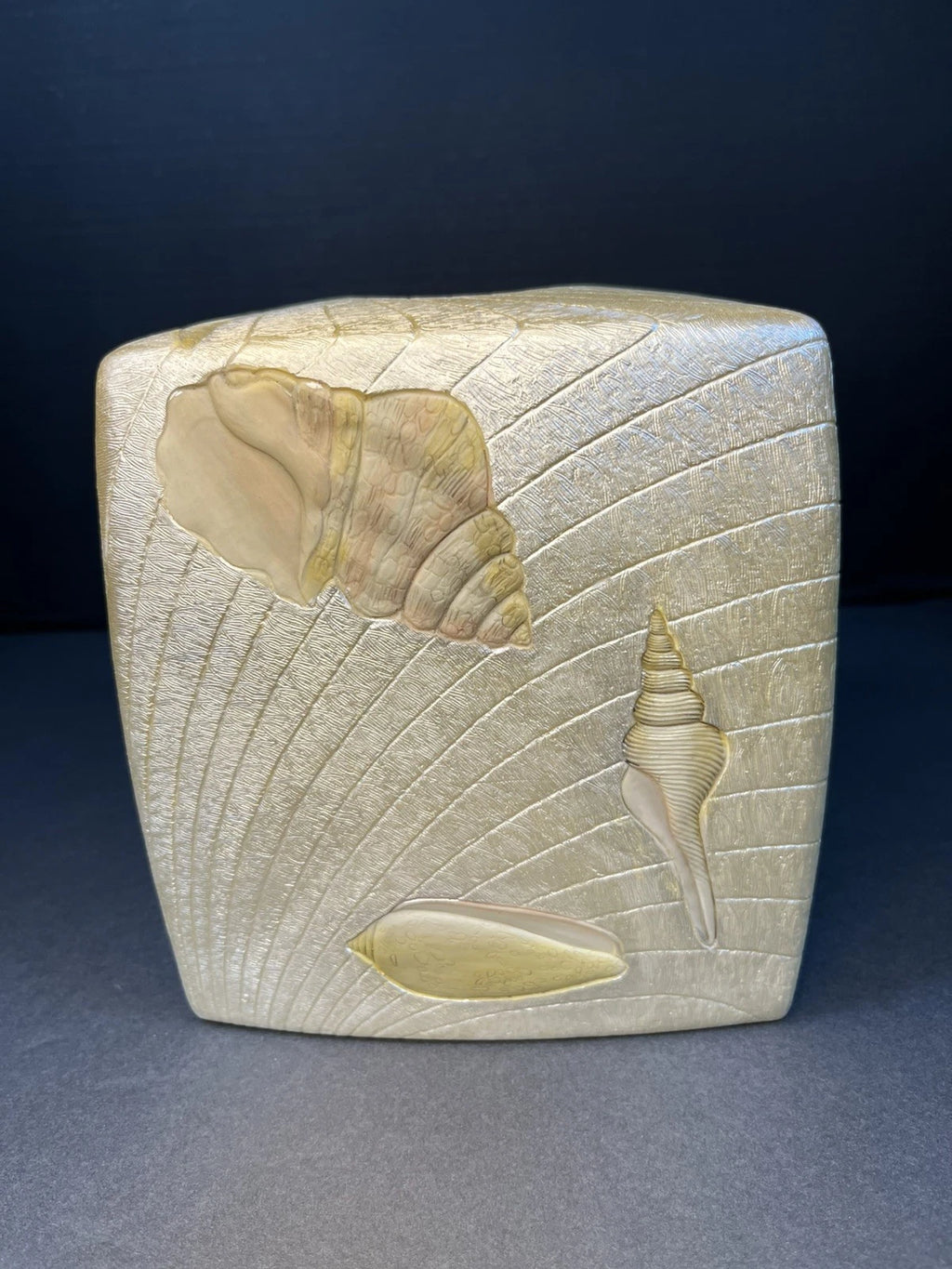 Beach Comber Tissue Box Cover Inlaid Sea Shells Hand Painted Resin Metallic | eBay