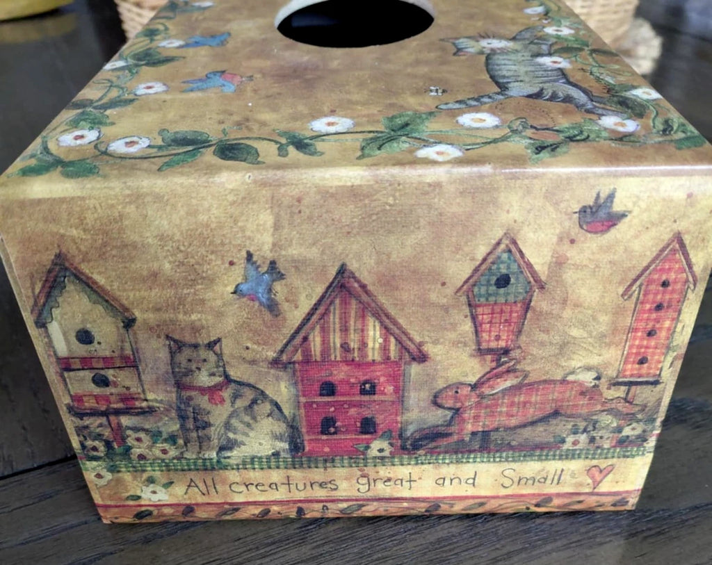 Primitive Tissue Box Bob’s Boxes All Creatures Cat Birdhouse Bunny Floral VTG | eBay