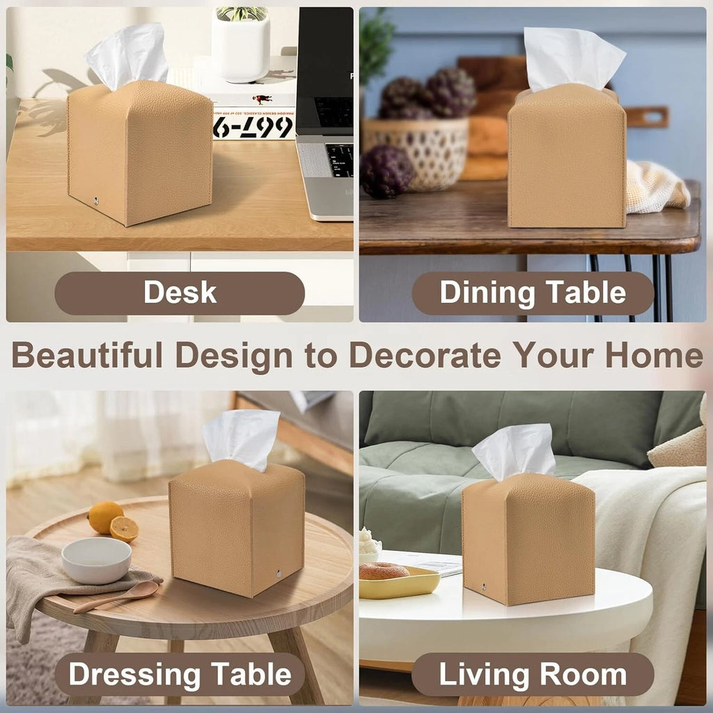 2 Pcs Square Cream Tissue Box Cover PU Leather Decorative Tissue Organizer | eBay
