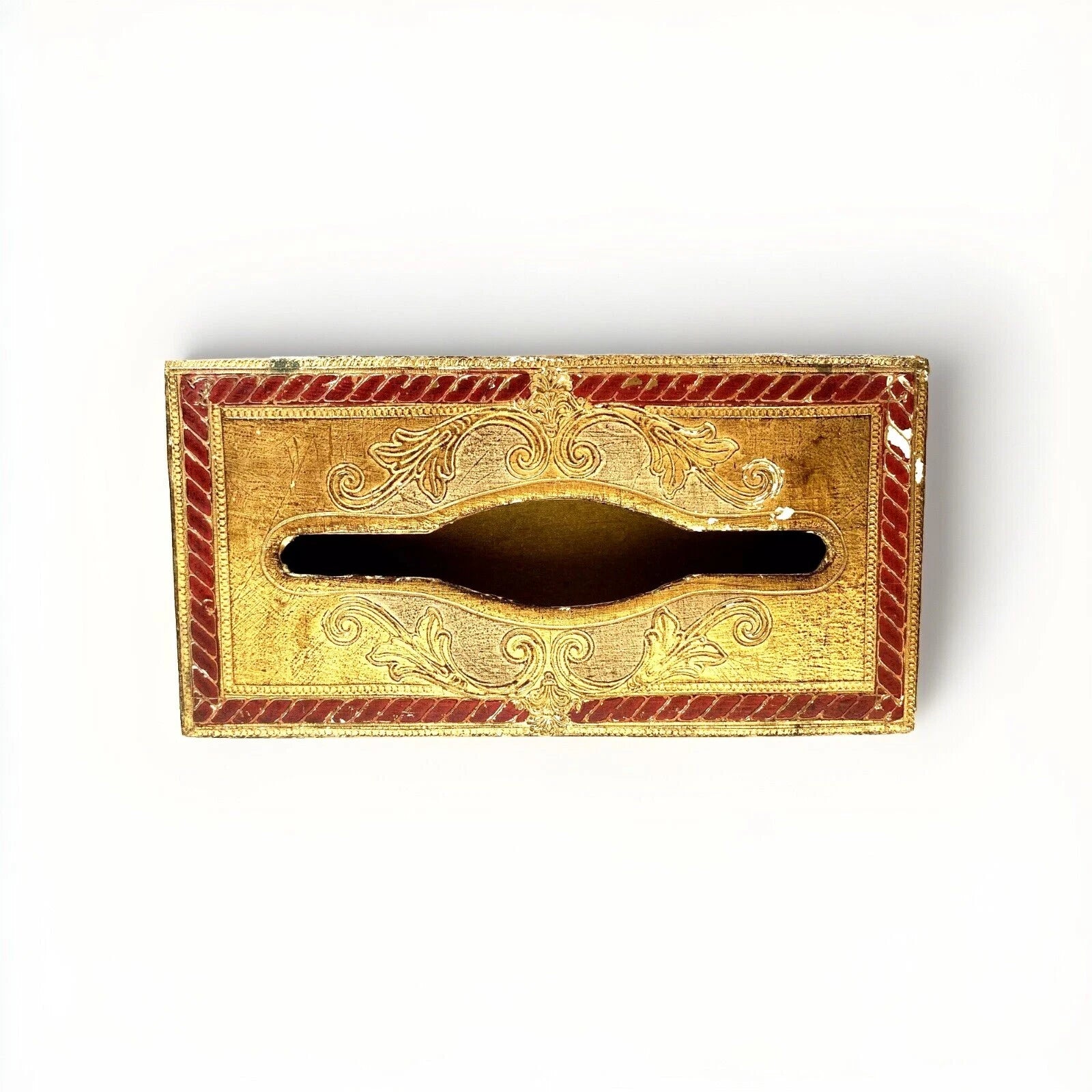 Vintage Red & Gold Tole Painted Tissue Holder/Box Florentine Italy | eBay