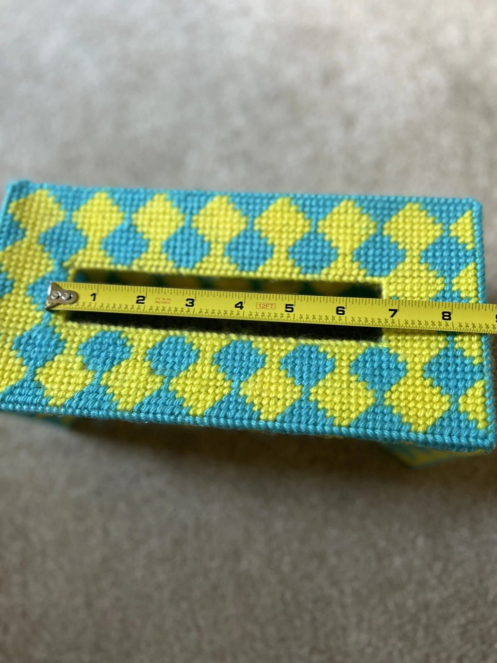 Vintage Tissue Box Holder Handmade Needlepoint Blue and Yellow Rectangular | eBay