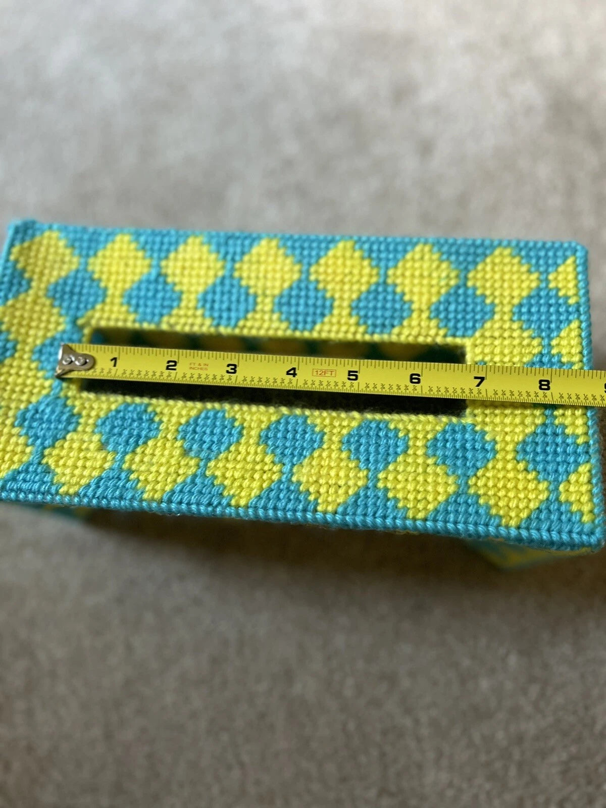 Vintage Tissue Box Holder Handmade Needlepoint Blue and Yellow Rectangular | eBay