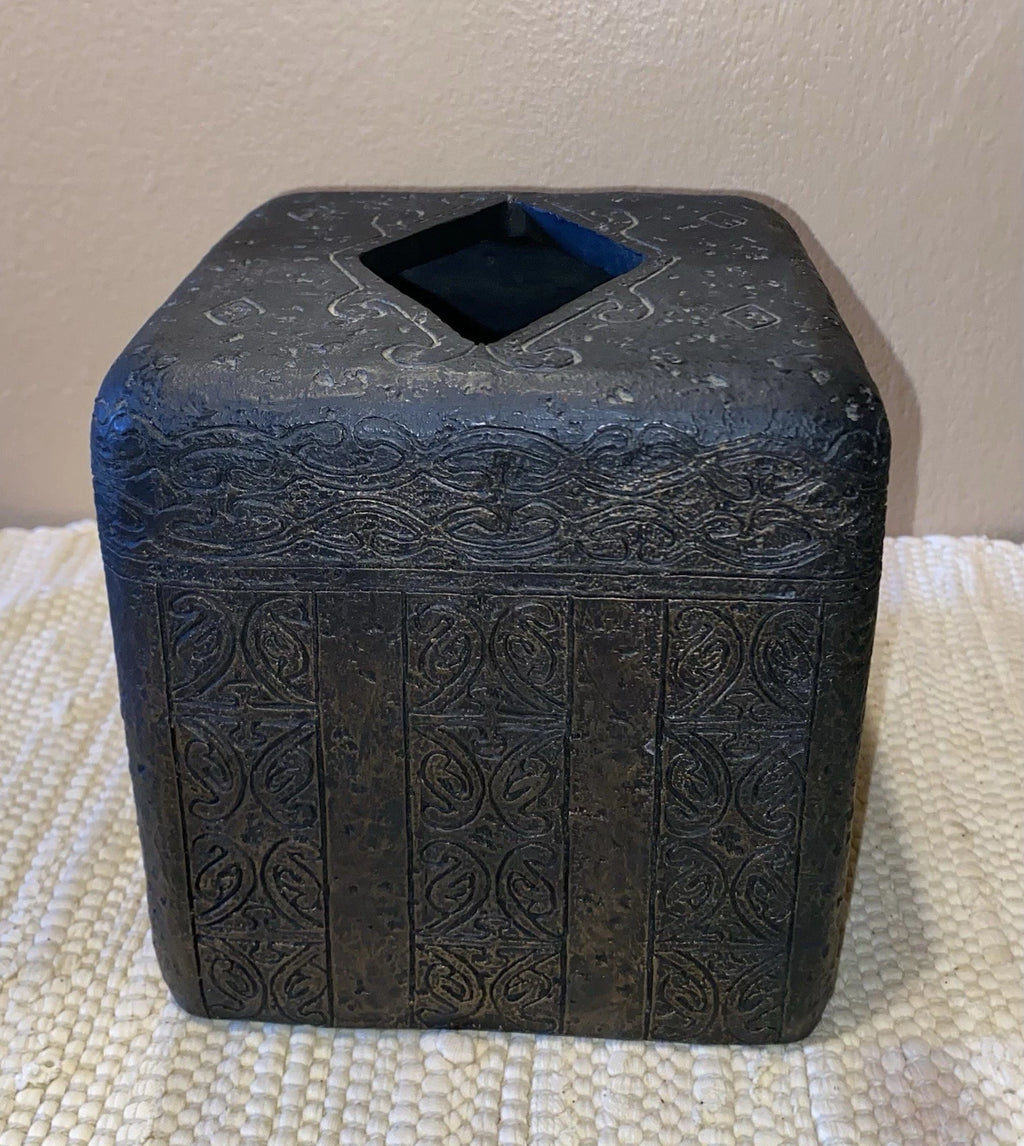 Cast Iron Decorative Tissue Box Holder Cover Brown Ancient Ornate Scroll Design | eBay