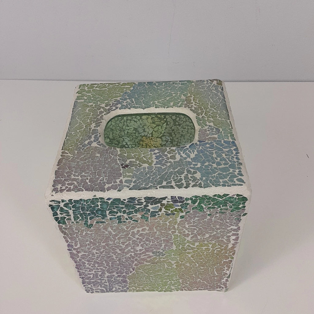 Crackle Mosaic Glass Tissue Box Cover Aqua White Pink Purple Square | eBay