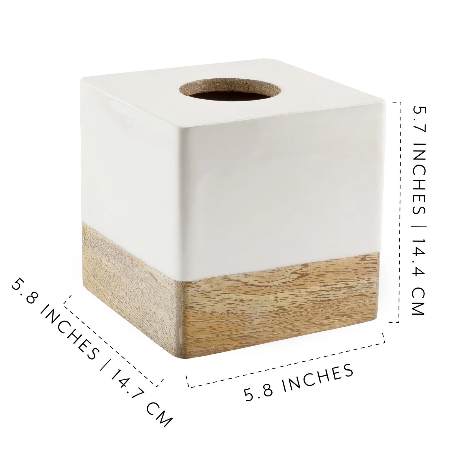 White/Mango Wood Square Tissue Box Cover; Enamel Minimalist Scandinavian Cube | eBay