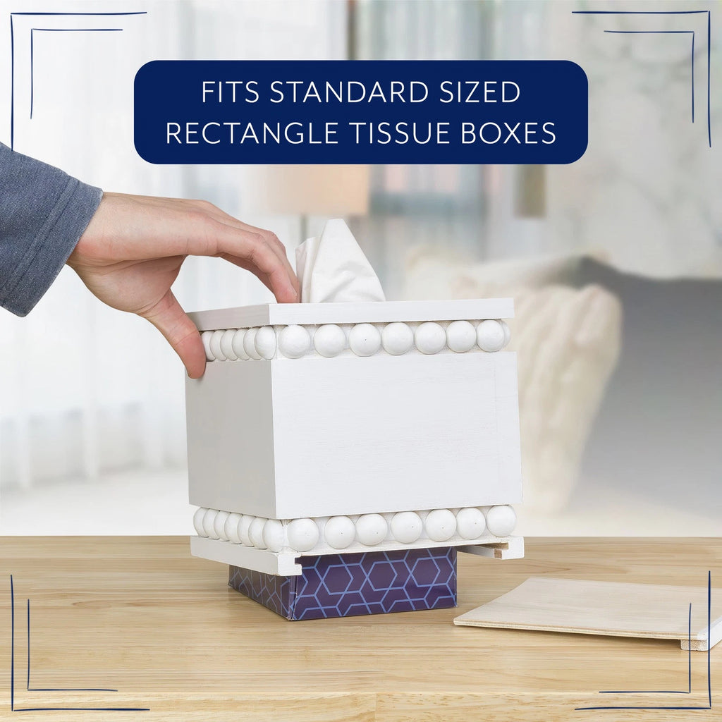 Beaded Tissue Box Cover, Square White; Rustic Farmhouse Wood Tissue Holder | eBay