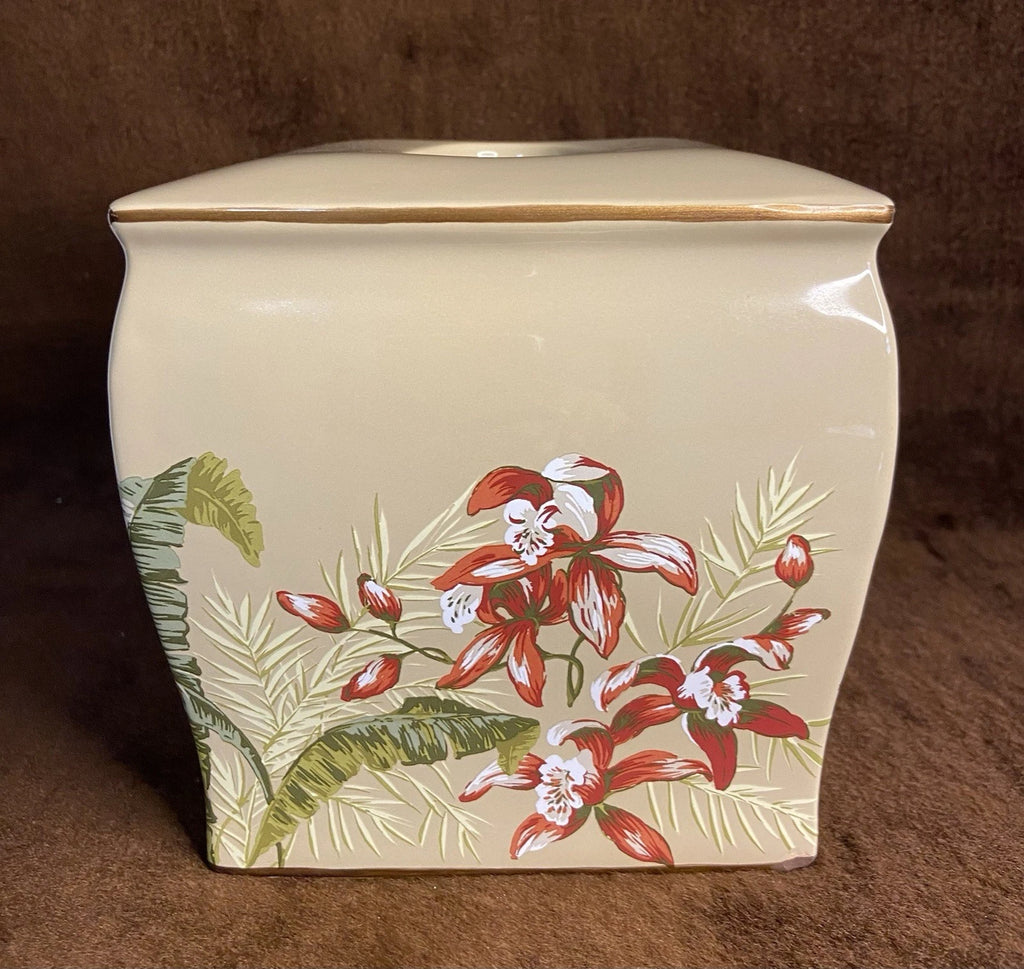 Tommy Bahama Tissue Box Cover Viscaya Orchid Pattern Ceramic Bathroom Vanity *** | eBay
