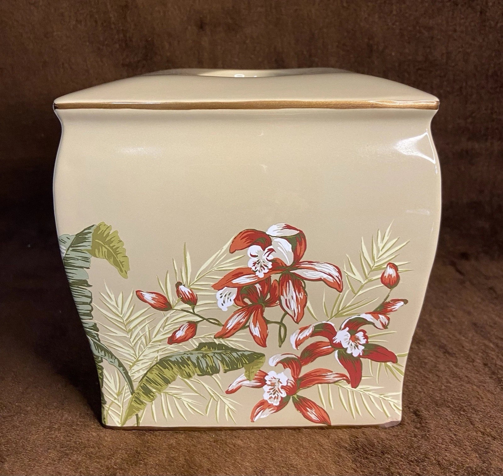 Tommy Bahama Tissue Box Cover Viscaya Orchid Pattern Ceramic Bathroom Vanity *** | eBay