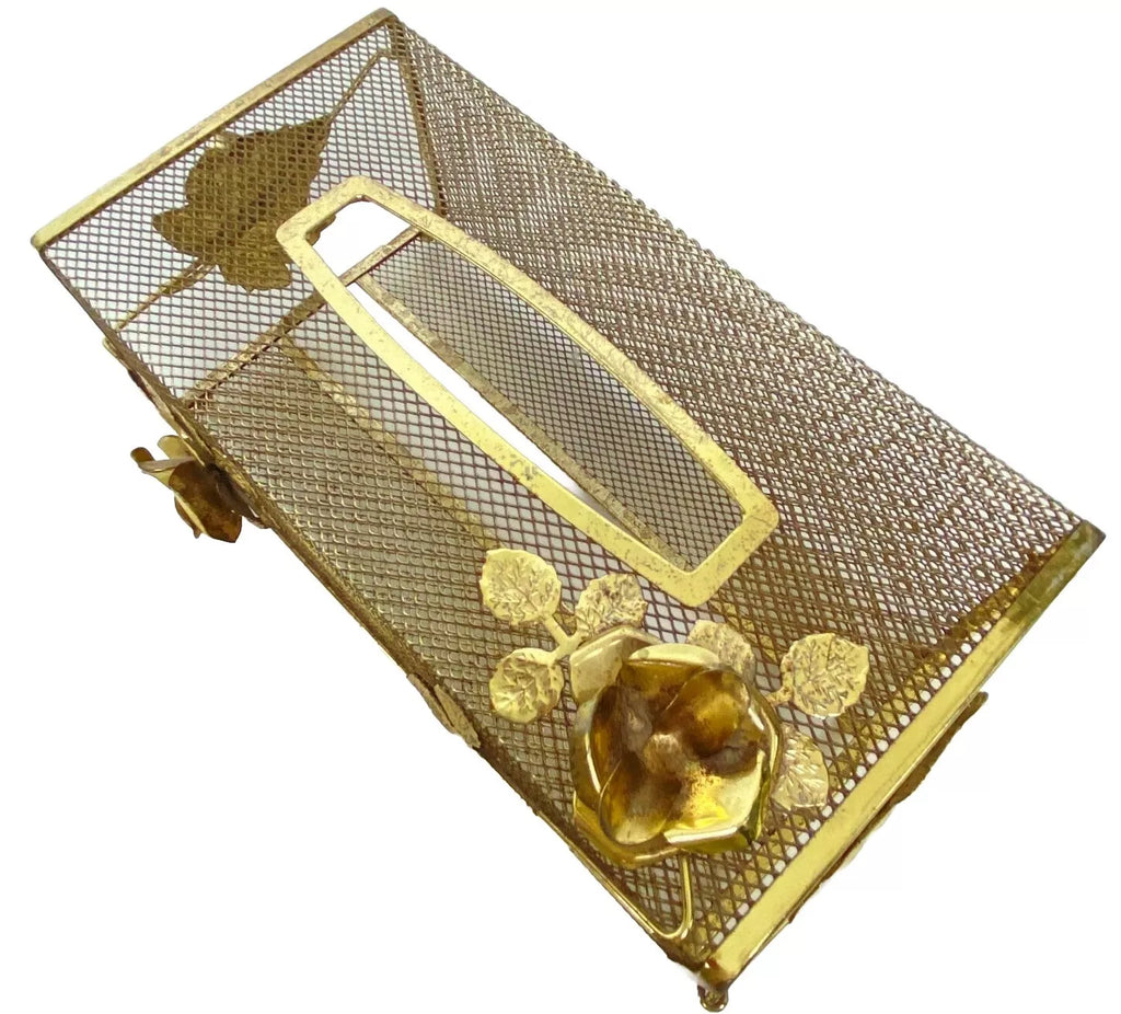 Facial Tissue Box Holder Filigree Floral Rose Wire Vanity Cover MCM Metal Mesh | eBay