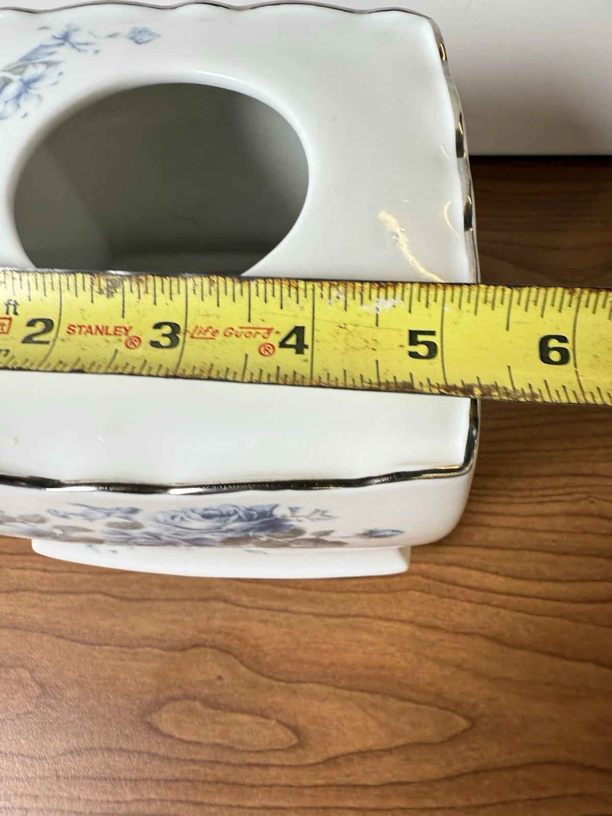 Veratex Tissue Box Cover White Blue Roses Silver Trim Gray Leaves MINT Condition | eBay