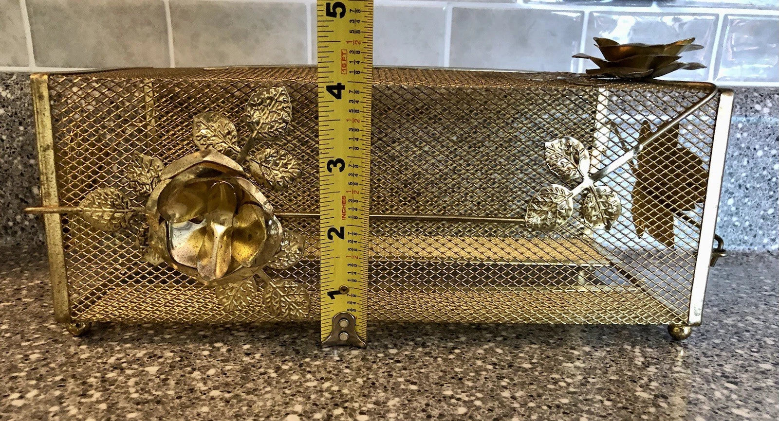 VTG Tissue Box Cover Ornate Hollywood Regency Style Gold Metal Mesh & Roses | eBay