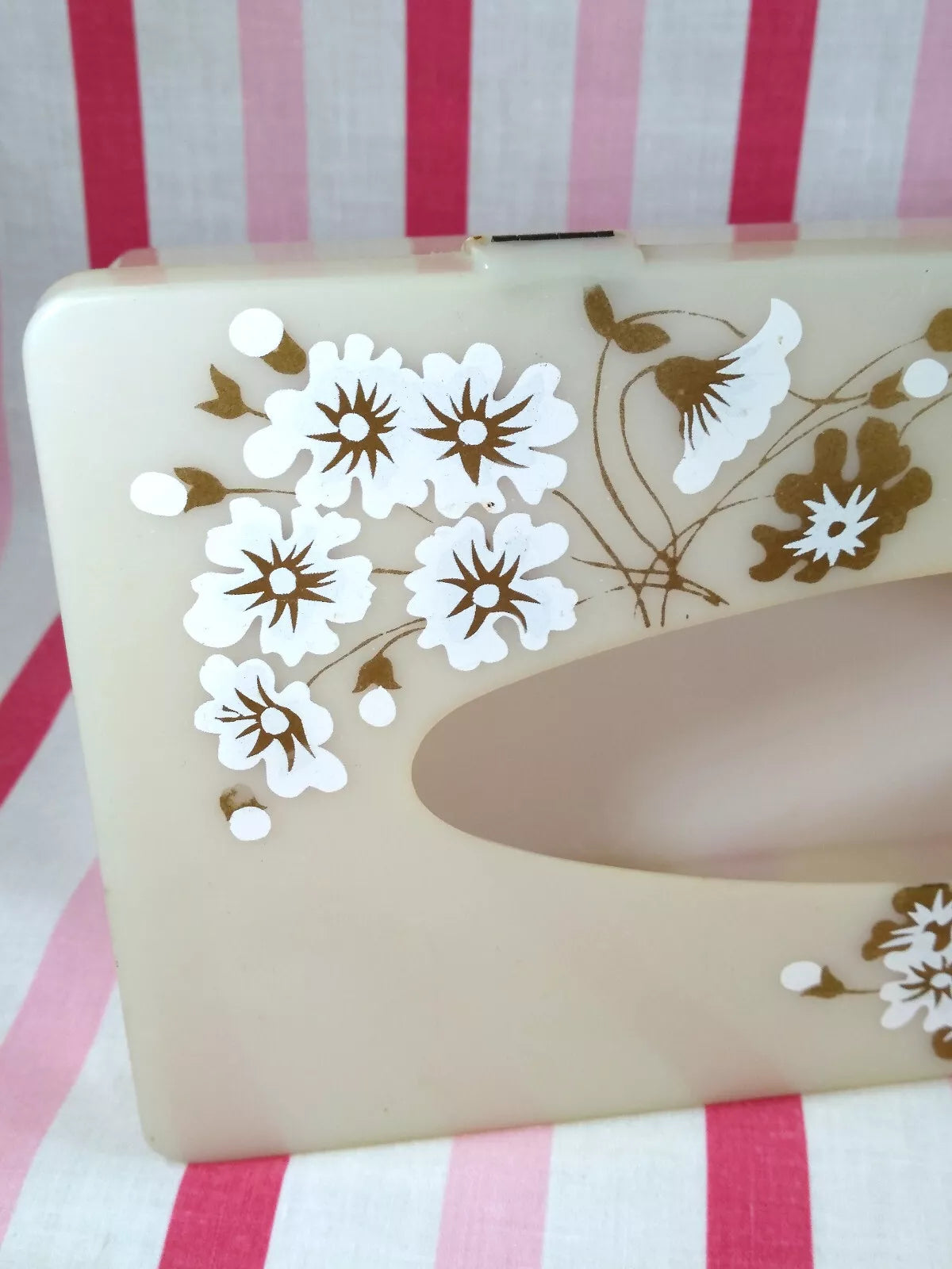 Stylish Mid Century Gold & White Florals Decorative Plastic Hinged Tissue Holder | eBay