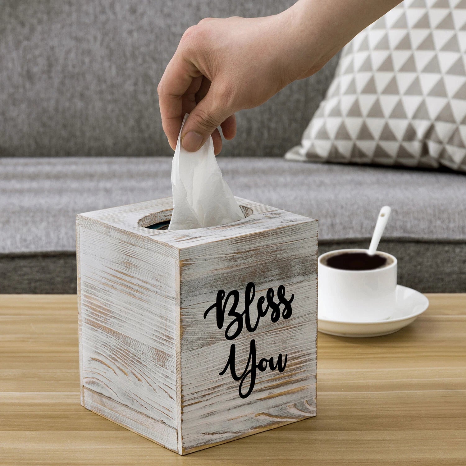 White Wood Tissue Holder w/ Easy Slide Out Bottom, Tabletop Square Tissue Box | eBay