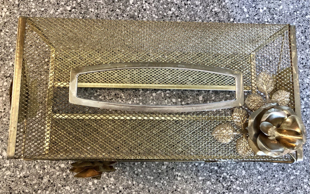 VTG Tissue Box Cover Ornate Hollywood Regency Style Gold Metal Mesh & Roses | eBay