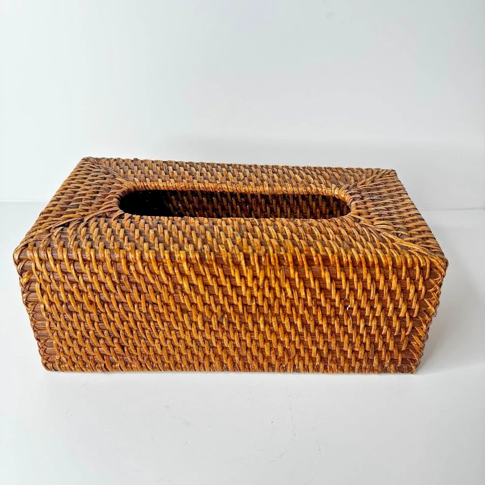 Vintage Wicker Rattan Wood Tissue Box Cover Brown | eBay