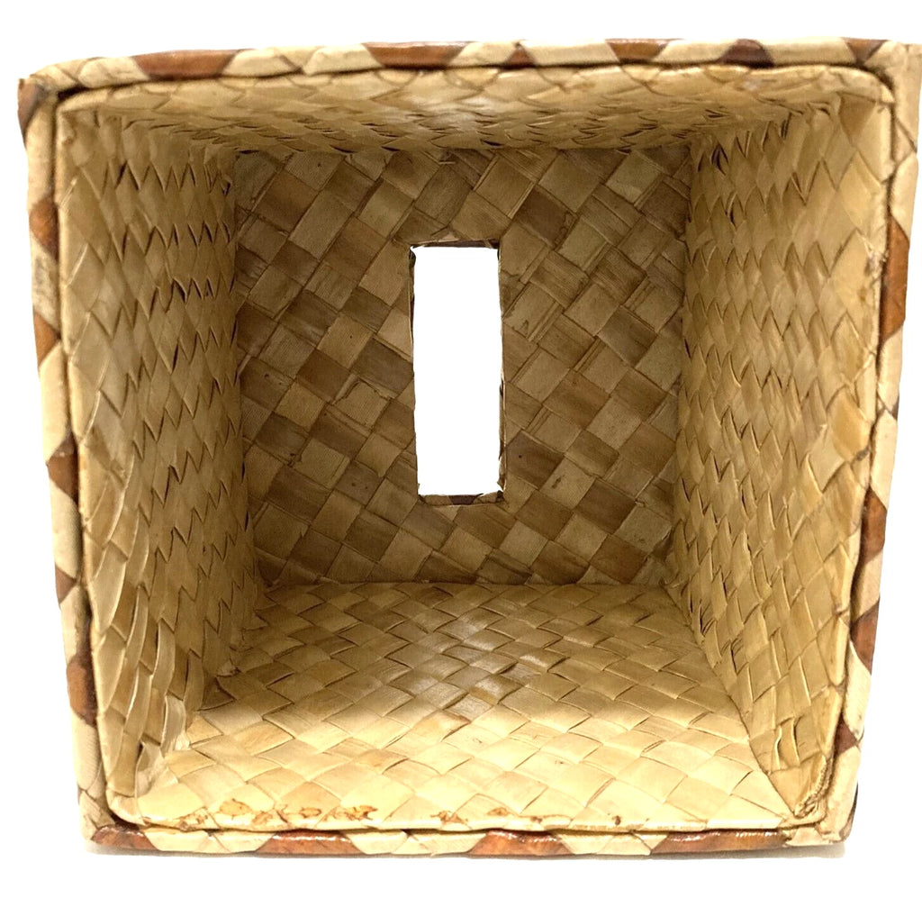 Woven Tissue Box Cover 6x6x6" Brown Tan Natural Lattice Pattern | eBay