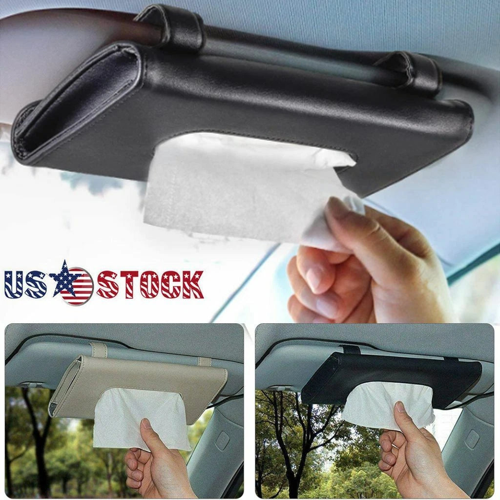 Universal Car Tissue Box PU Leather Organizer Sun Visor Holder Paper Towel Clip | eBay