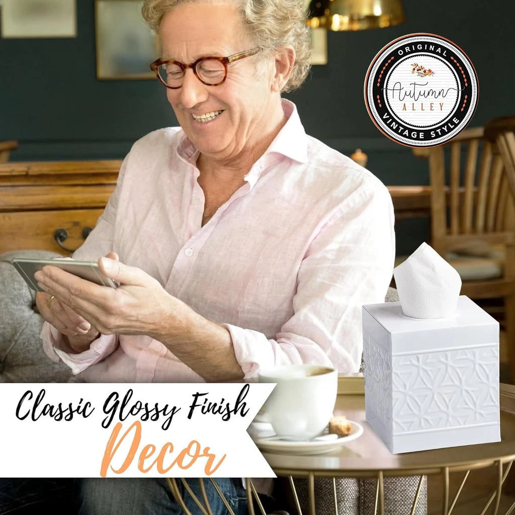 Autumn Alley White Tissue Box Cover Square, White Bathroom Accessories | eBay