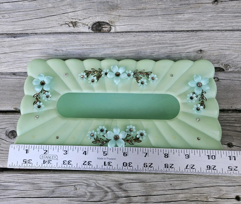 Vtg 60s Menda Co. Tissue Box Holder Cover Rectangle Mint Foam Green Floral Photo | eBay