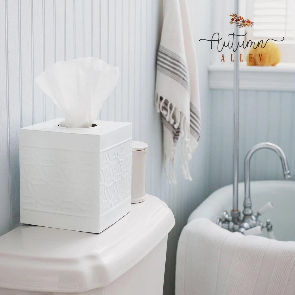 Autumn Alley White Tissue Box Cover Square, White Bathroom Accessories | eBay