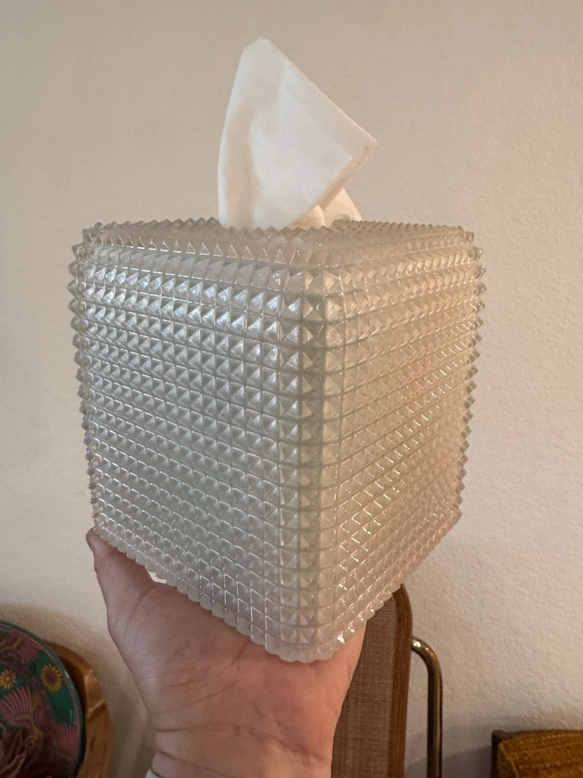 Mike Ally Iridescent Clear/White Quill Diamond Tissue Box Cover Holder | eBay