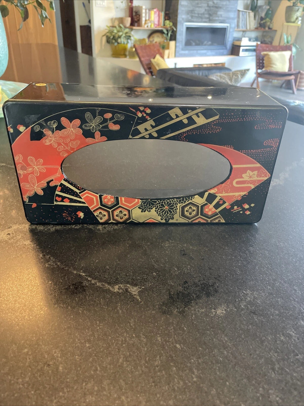 Vintage Yamanaka Japanese Black Lacquered Tissue Box Fan Design | eBay