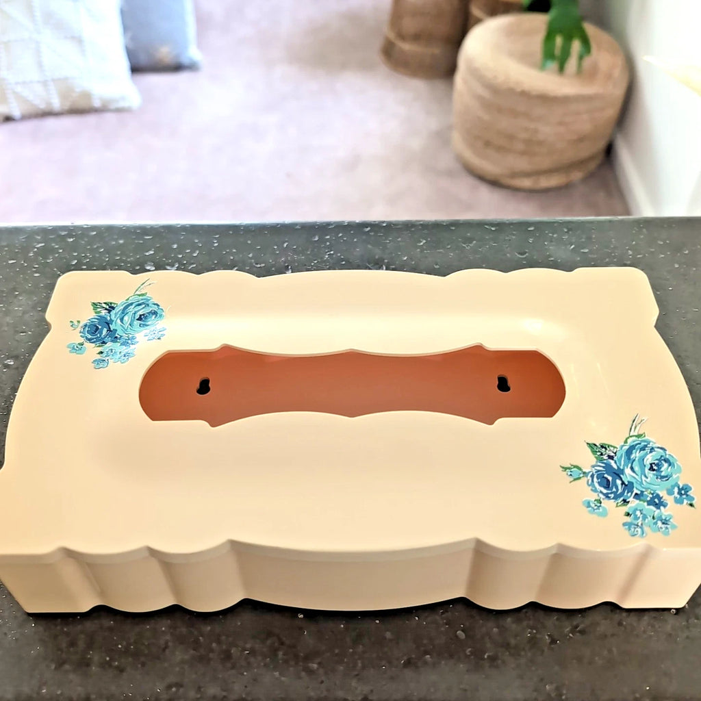 Vintage Cream Blue Roses Plastic Tissue Kleenex Box Holder Scallop MCM Cottage | eBay