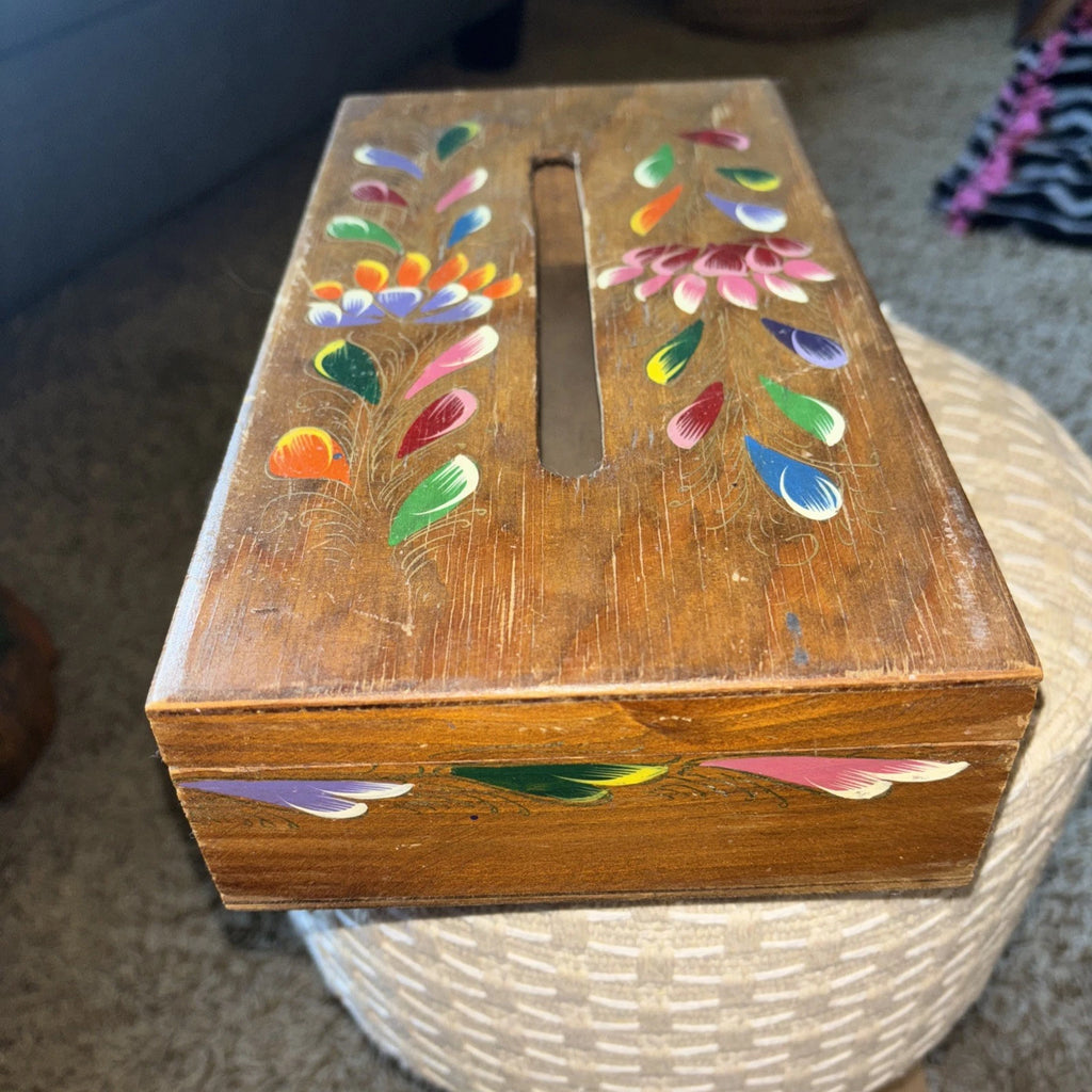 Vintage Hand Painted Wooden Tissue Box 11” x 6” | eBay
