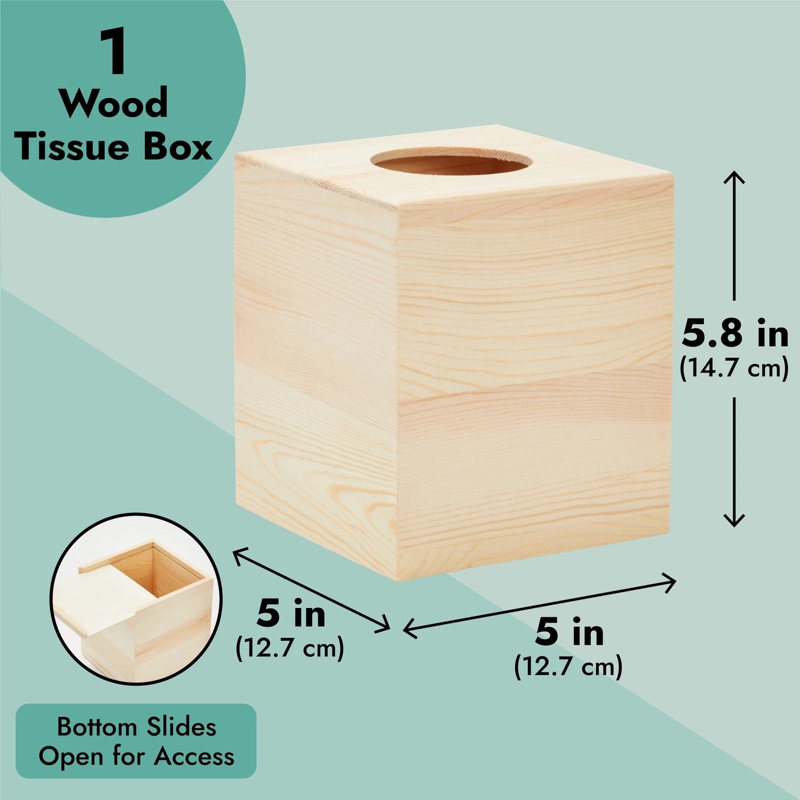 Unfinished Wood Tissue Box Cover, Square Wooden Holder with Slide Out Bottom | eBay