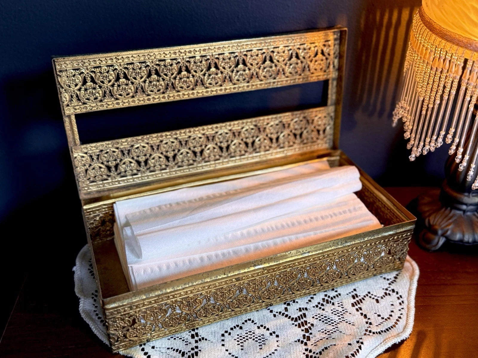 Vintage Gold Filigree Hinged Tissue Box Cover | Ornate Hollywood Regency Style | eBay