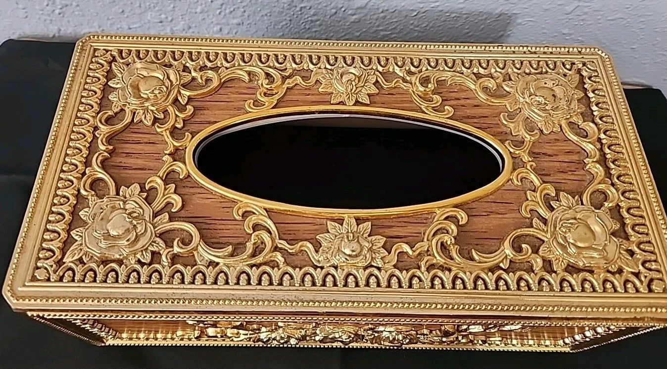 Tissue Box Holder Rectangular Plastic Resembling Wood & Gold | eBay
