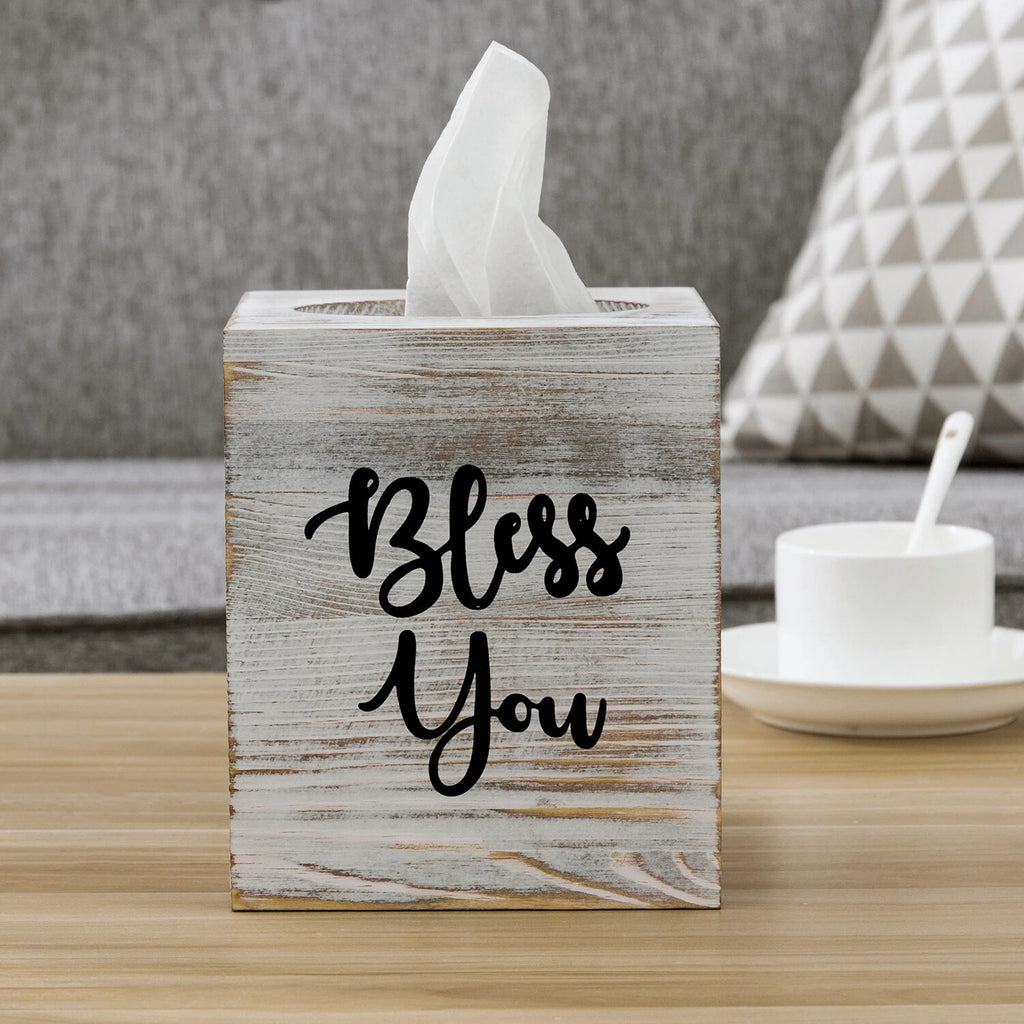 White Wood Tissue Holder w/ Easy Slide Out Bottom, Tabletop Square Tissue Box | eBay