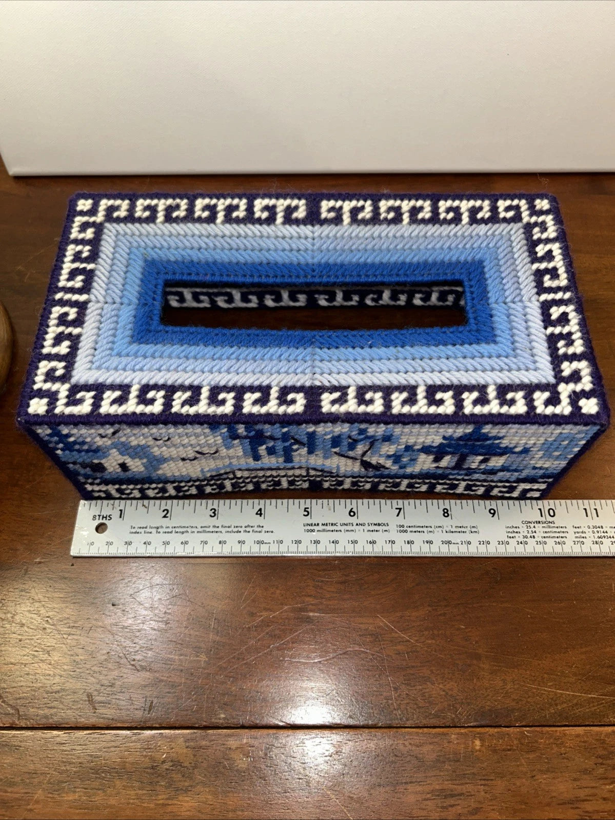 Vtg Tissue Box Cover Needlepoint Handmade Plastic Canvas Rectangle Blue Willow | eBay