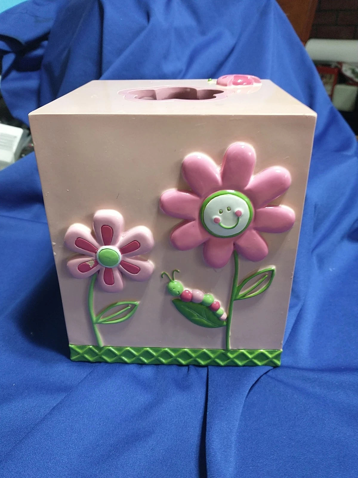 KH BUTTERFLY GARDEN TISSUE BOX COVER PINK FLOWERS CATERPILLAR LADY BUG RESIN | eBay