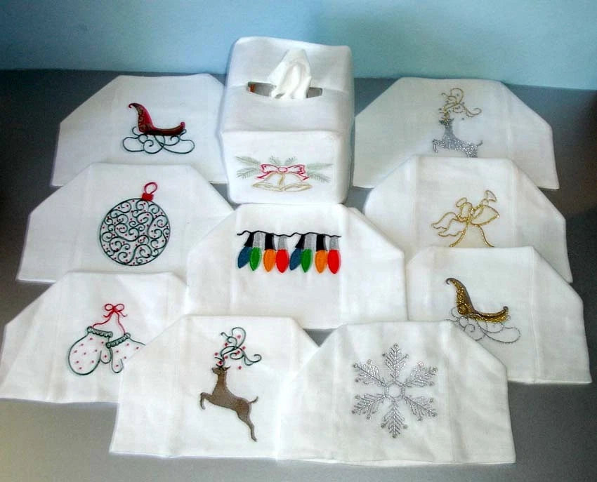 Sferra Embroidered Holiday Tissue Box Cover Festival Linen Assorted Designs New | eBay