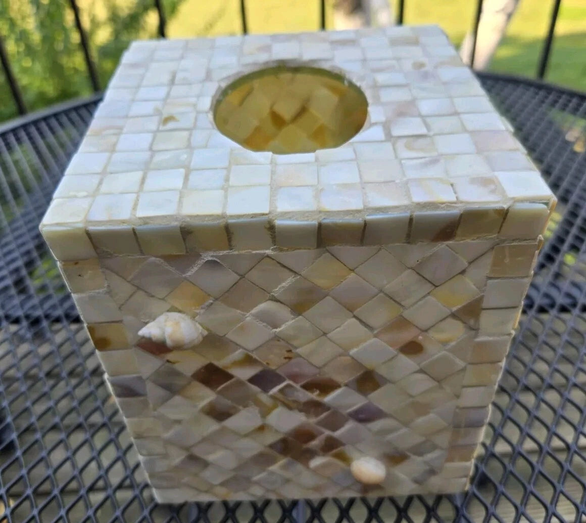 Mosaic Mother of Pearl Inlay Tissue Box Cover Small Seashells Randomly Attached | eBay