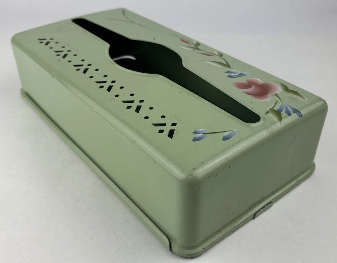 Vintage Metal Tissue Box Holder Green Floral Detecto Shabby Chic Wall Mount | eBay