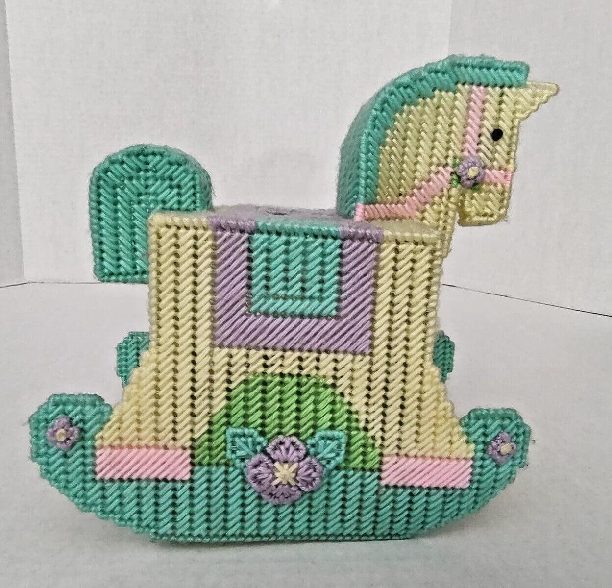 Vintage Rocking Horse Tissue Box Holder Cover Plastic Canvas Baby Nursery 1980's | eBay
