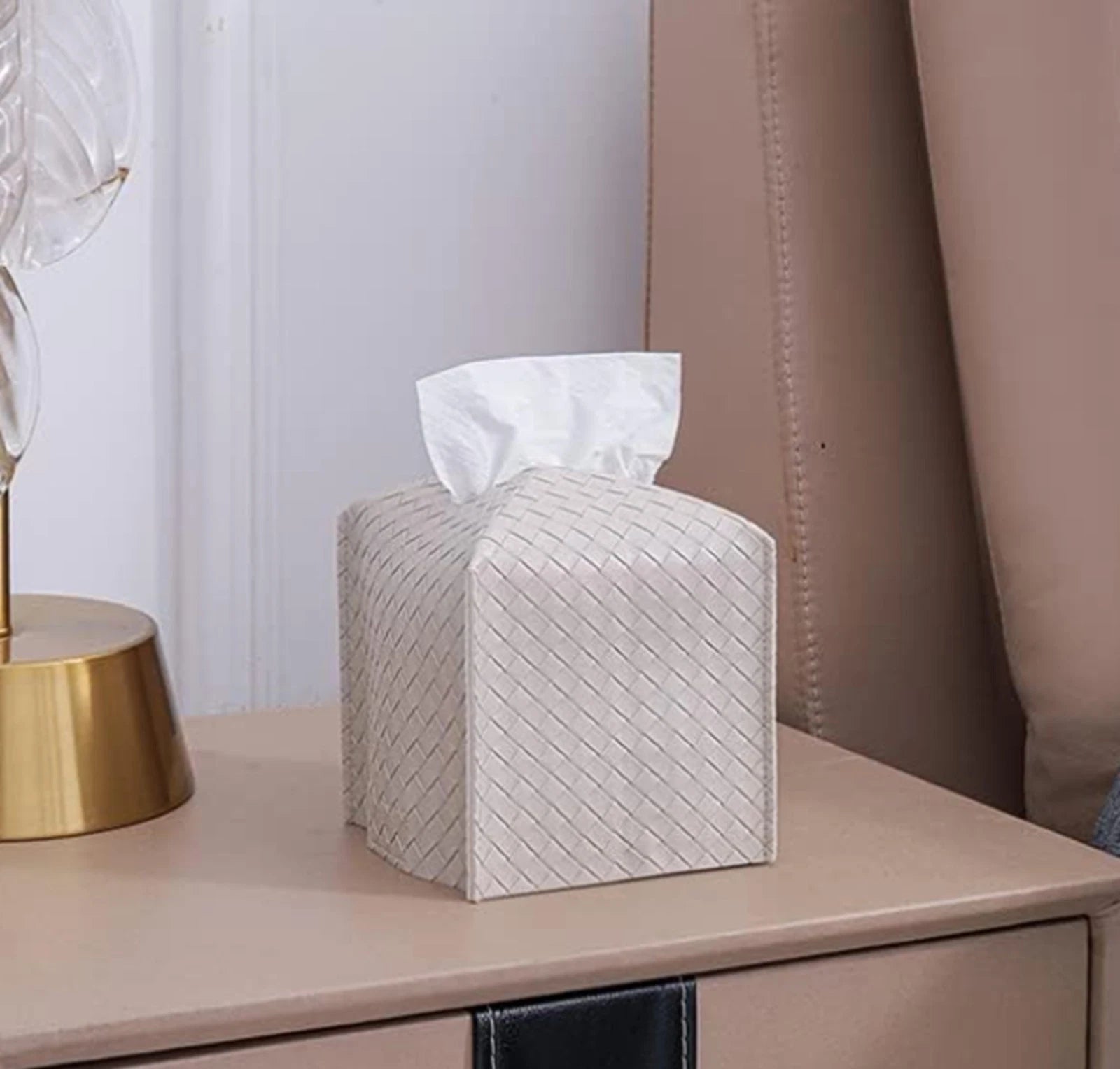 Tissue Box Cover PU Leather Tissue Holder Square Beige NEW | eBay
