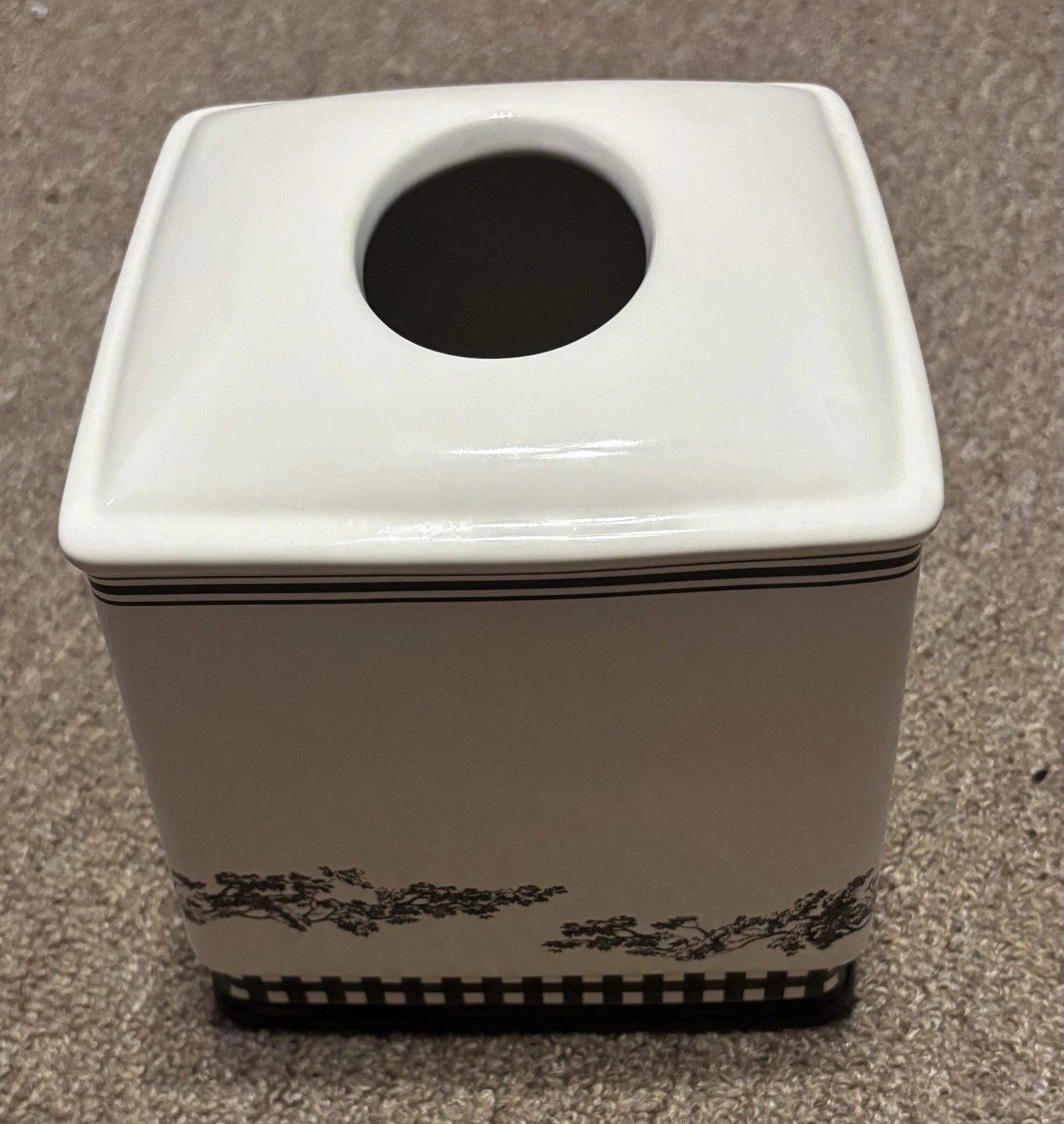 Waverly Black White Toile Tissue Box Cover Checkered Trim Farmhouse Cottage Chic | eBay