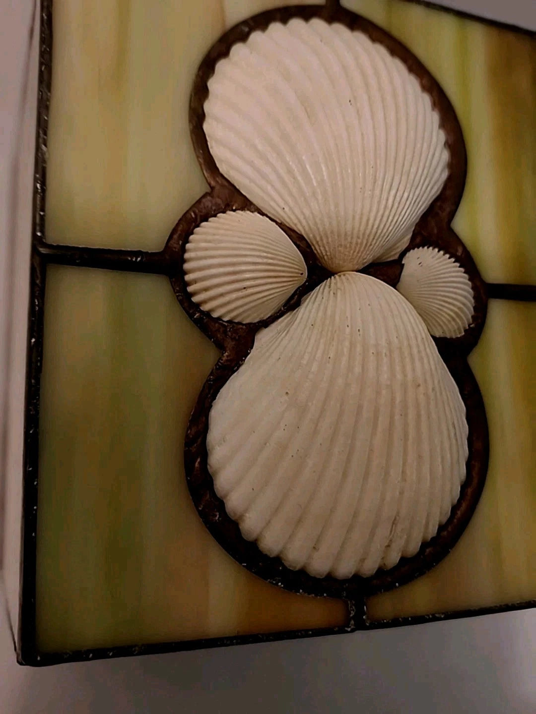 Vtg. Leaded Stained Glass Tissue Box Cover Slag With Sea Shells EUC | eBay
