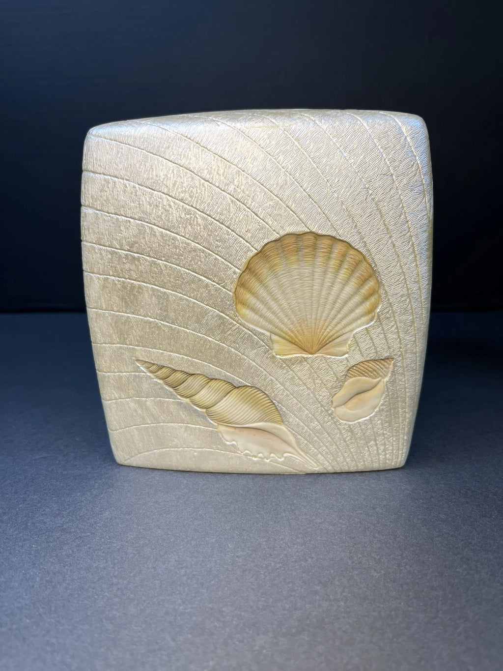 Beach Comber Tissue Box Cover Inlaid Sea Shells Hand Painted Resin Metallic | eBay