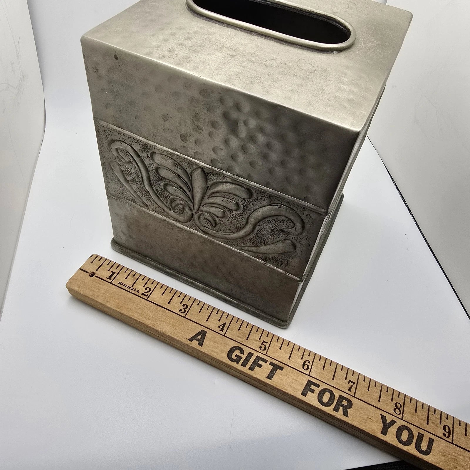 Hammered Metal Tissue Box Cover Embossed Silver Pewter Tone Square | eBay