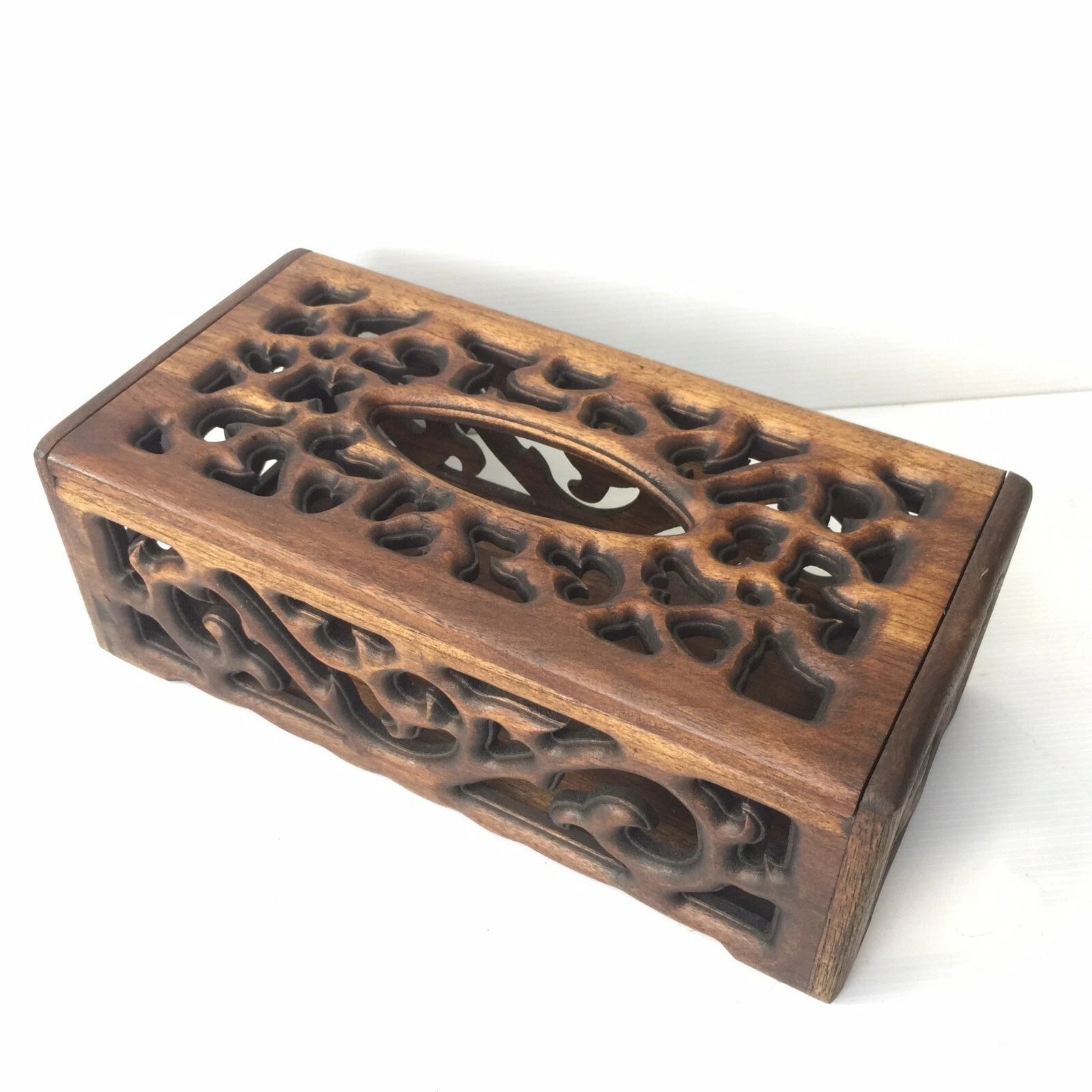 Teak Wood Wooden Tissue Box Cover Rectangular Holder Vintage Craft Decorative | eBay