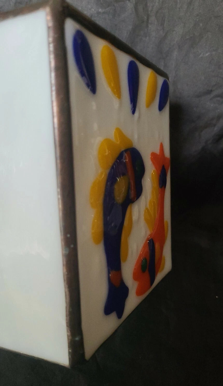 Vintage Copper Leaded Slag Glass Art Crafts Tissue Box Holder Fish 6x5x5 (B3-H13 | eBay