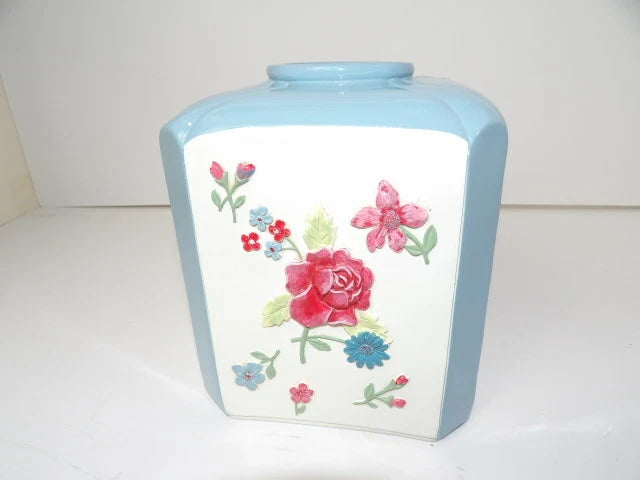 Waverly Blue and White Ceramic Tall Tissue Box Cover with Embossed Roses | eBay
