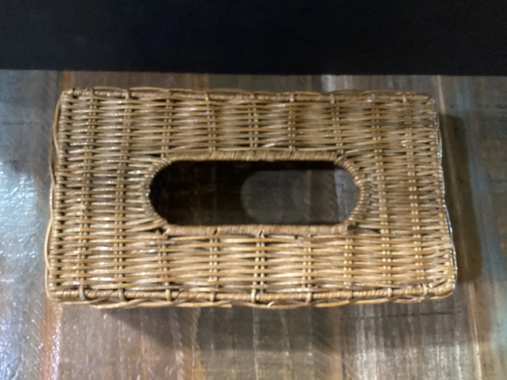 Vintage Wicker Rattan Tissue Box Cover Holder natural 10”x5.5” Boho | eBay