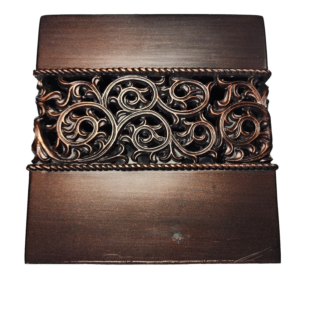 Brushed Bronze Brown Copper Tissue Box Cover Scrolled Design Heavy Resin Bath | eBay