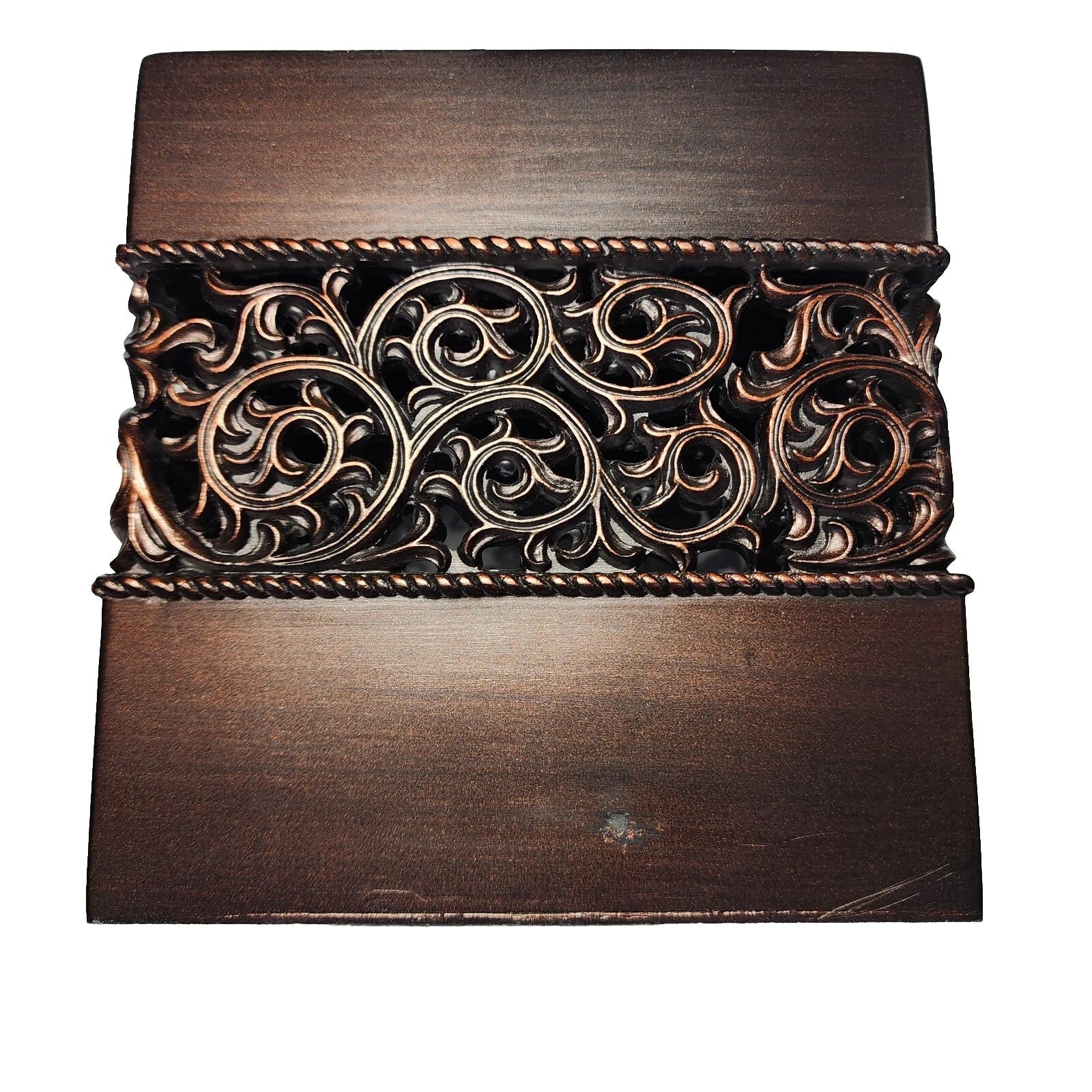 Brushed Bronze Brown Copper Tissue Box Cover Scrolled Design Heavy Resin Bath | eBay